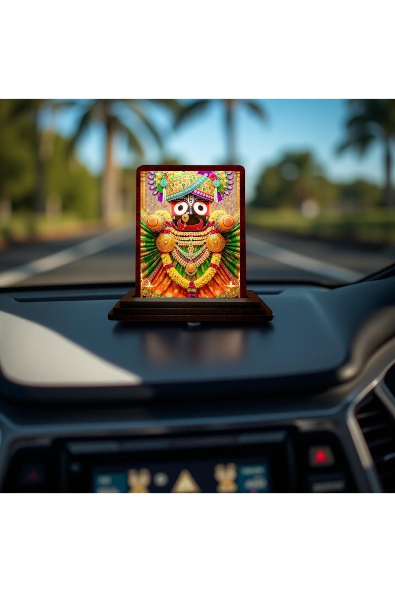 Car Desk/Table Top Lord Jagannath Wooden Photo Stand 3x4 Inches, Compact & Stylish Spiritual Display For Car, Home & Office (Pack Of 1) (F14588)