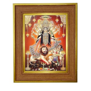 Mahishasura Mardini Photo Frame 10x14 Inches-Brown Wooden Frame For Home, Office & Temple Decoration And Gifting (F6291)