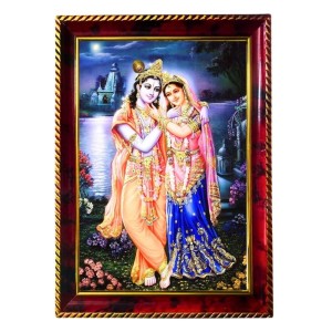 Radha Krishna Photo Frame For Wall & Table | 7x9 Inch Golden Cherry Finish | Decorative Radha Krishna Photo Frame For Home, Office & Pooja Room (F11821)