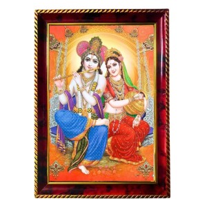 Radha Krishna Photo Frame For Wall & Table | 7x9 Inch Golden Cherry Finish | Decorative Radha Krishna Photo Frame For Home, Office & Pooja Room (F11833)