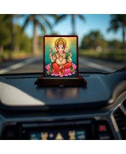 Car Desk/Table Top Lord Ganesha Wooden Photo Stand 3x4 Inches, Compact & Stylish Spiritual Display For Car, Home & Office (Pack Of 1) (F14265)