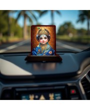 Car Desk/Table Top Lord Little Krishna Wooden Photo Stand 3x4 Inches, Compact & Stylish Spiritual Display For Car, Home & Office (Pack Of 1) (F14230)