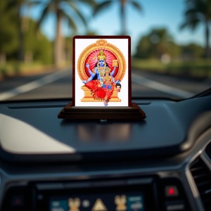 Car Desk/Table Top Goddess Bhadrakali Wooden Photo Stand 3x4 Inches, Compact & Stylish Spiritual Display For Car, Home & Office (Pack Of 1) (F14584)