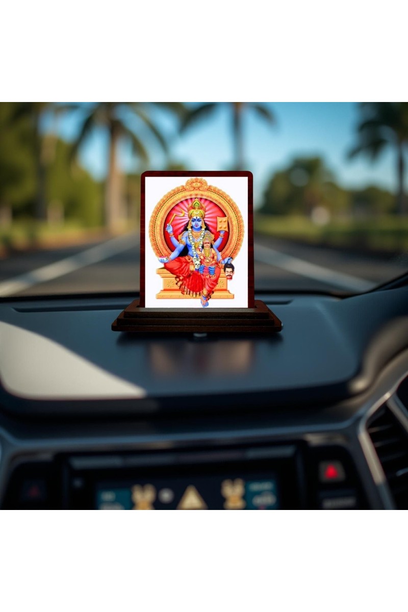 Car Desk/Table Top Goddess Bhadrakali Wooden Photo Stand 3x4 Inches, Compact & Stylish Spiritual Display For Car, Home & Office (Pack Of 1) (F14584)