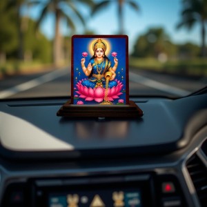 Car Desk/Table Top Goddess Lakshmi Wooden Photo Stand 3x4 Inches, Compact & Stylish Spiritual Display For Car, Home & Office (Pack Of 1) (F14527)