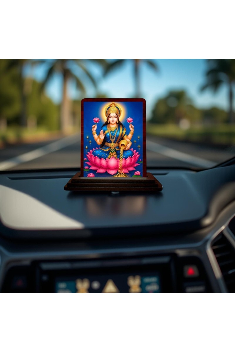 Car Desk/Table Top Goddess Lakshmi Wooden Photo Stand 3x4 Inches, Compact & Stylish Spiritual Display For Car, Home & Office (Pack Of 1) (F14527)
