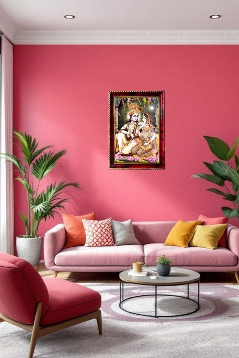Radha Krishna Photo Frame For Wall & Table | 7x9 Inch Golden Cherry Finish | Decorative Radha Krishna Photo Frame For Home, Office & Pooja Room (F11823)