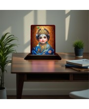 Car Desk/Table Top Lord Bal Krishna Wooden Photo Stand 3x4 Inches, Compact & Stylish Spiritual Display For Car, Home & Office (Pack Of 1) (F15128)