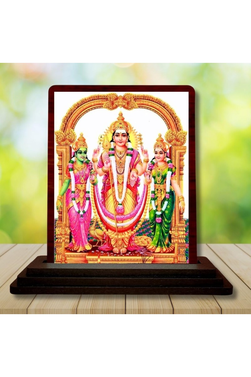 Car Desk/Table Top Lord Murugan Wooden Photo Stand 3x4 Inches, Compact & Stylish Spiritual Display For Car, Home & Office (Pack Of 1) (F14541)