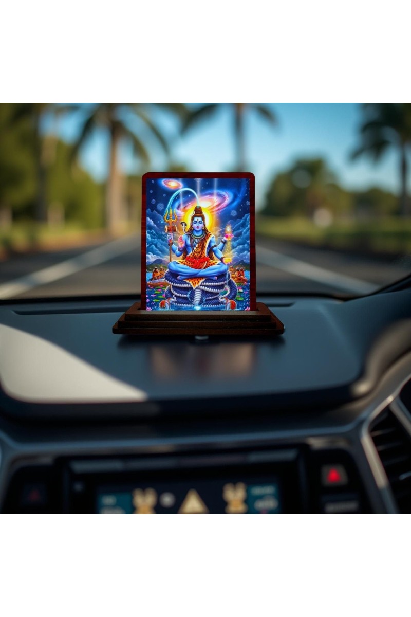 Car Desk/Table Top Lord Shiva Wooden Photo Stand 3x4 Inches, Compact & Stylish Spiritual Display For Car, Home & Office (Pack Of 1) (F14186)