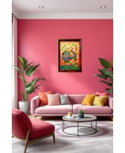 Radha Krishna Art Photo Frame For Wall & Table | 7x9 Inch Golden Cherry Finish | Decorative Radha Krishna Art Photo Frame For Home, Office & Pooja Room (F11384)