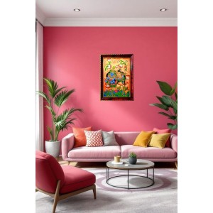 Radha Krishna Art Photo Frame For Wall & Table | 7x9 Inch Golden Cherry Finish | Decorative Radha Krishna Art Photo Frame For Home, Office & Pooja Room (F11384)