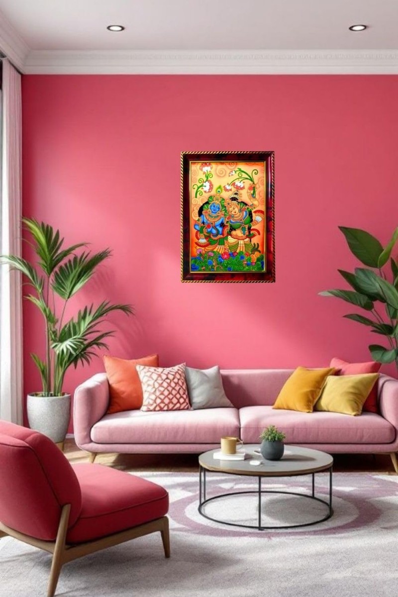 Radha Krishna Art Photo Frame For Wall & Table | 7x9 Inch Golden Cherry Finish | Decorative Radha Krishna Art Photo Frame For Home, Office & Pooja Room (F11384)