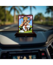 Car Desk/Table Top Goddess Saraswathi Wooden Photo Stand 3x4 Inches, Compact & Stylish Spiritual Display For Car, Home & Office (Pack Of 1) (F14424)