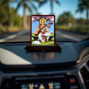 Car Desk/Table Top Goddess Saraswathi Wooden Photo Stand 3x4 Inches, Compact & Stylish Spiritual Display For Car, Home & Office (Pack Of 1) (F14424) Car Desk/Table Top Goddess Saraswathi Wooden Photo Stand 3x4 Inches, Compact & Stylish Spiritual Display For Car, Home & Office (Pack Of 1) (F14424)
