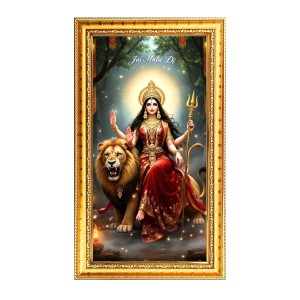 Devi Durga Digital Golden Color Photo Frame | Hindu Religious Wall Decor | 8x15 Inches - Inspirational Wall Art For Office, Home Decor - Ideal Spiritual Gift (F10375)
