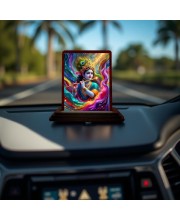Car Desk/Table Top Lord Krishna Wooden Photo Stand 3x4 Inches, Compact & Stylish Spiritual Display For Car, Home & Office (Pack Of 1) (F14290)