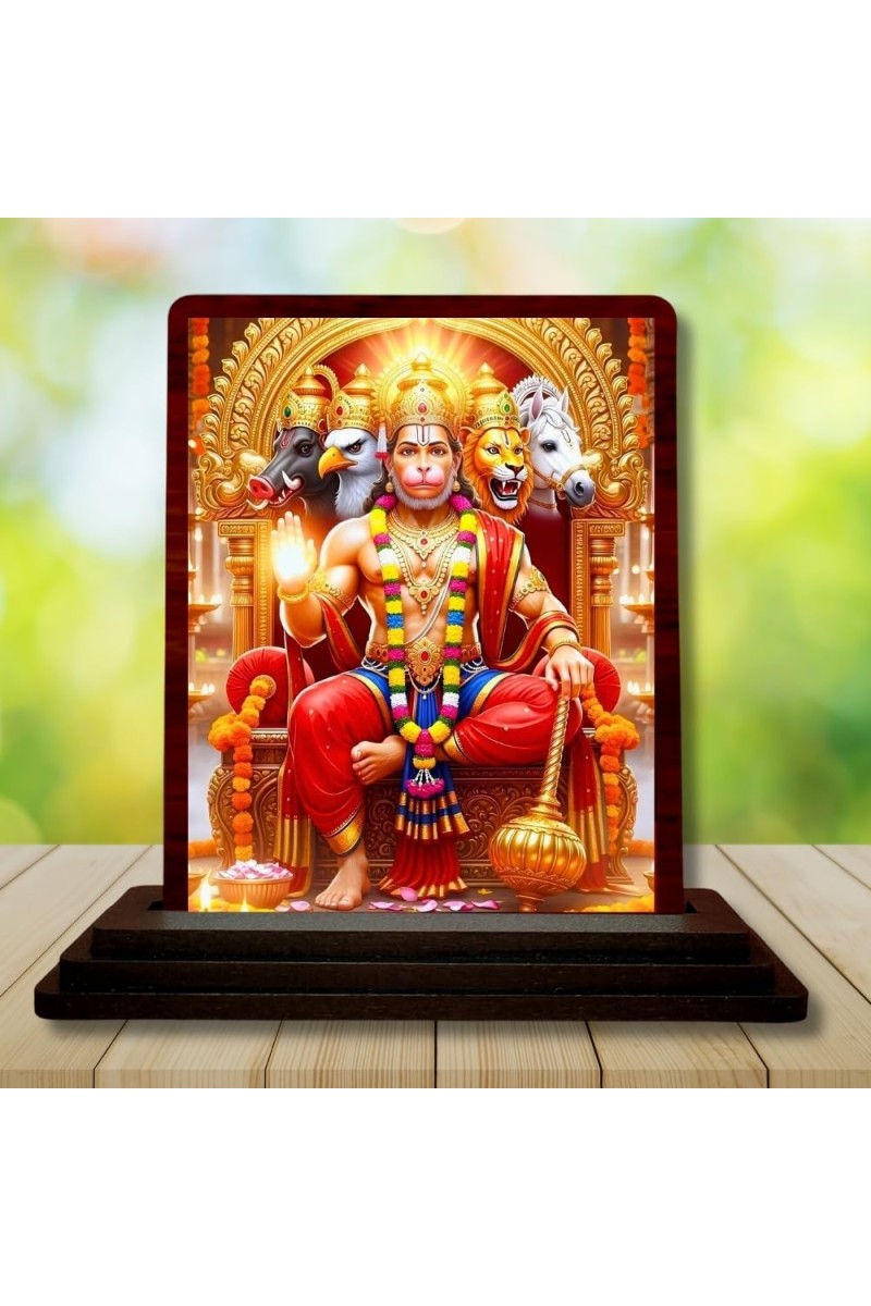 Car Desk/Table Top Lord Hanuman Wooden Photo Stand 3x4 Inches, Compact & Stylish Spiritual Display For Car, Home & Office (Pack Of 1) (F15140)