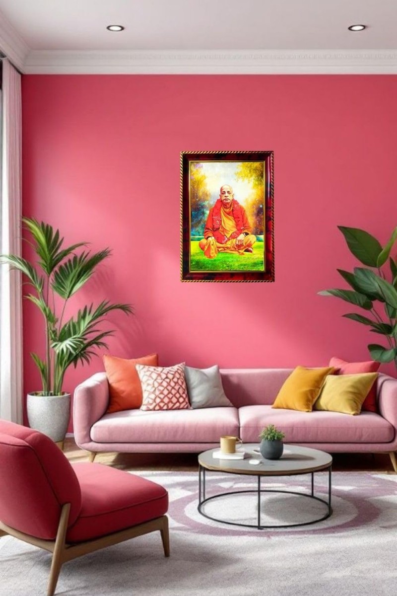 Swami Srila Prabhupada Ji Photo Frame For Wall & Table | 7x9 Inch Golden Cherry Finish | Decorative Swami Srila Prabhupada Ji Photo Frame For Home, Office & Pooja Room (F11527)