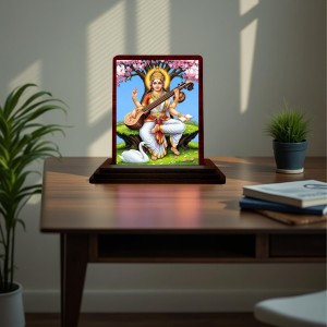 Car Desk/Table Top Goddess Saraswathi Wooden Photo Stand 3x4 Inches, Compact & Stylish Spiritual Display For Car, Home & Office (Pack Of 1) (F14424) Car Desk/Table Top Goddess Saraswathi Wooden Photo Stand 3x4 Inches, Compact & Stylish Spiritual Display For Car, Home & Office (Pack Of 1) (F14424)