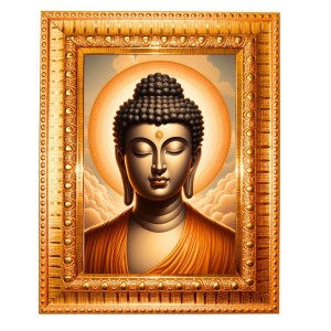 Lord Buddha Golden Designer Photo Frame | 16x20 Inch Religious Wall Hanging Frame For Home & Office Decoration | Hindu Deity Spiritual Gift Item