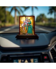 Car Desk/Table Top Lord Krishna And Radha Wooden Photo Stand 3x4 Inches, Compact & Stylish Spiritual Display For Car, Home & Office (Pack Of 1) (F14386)