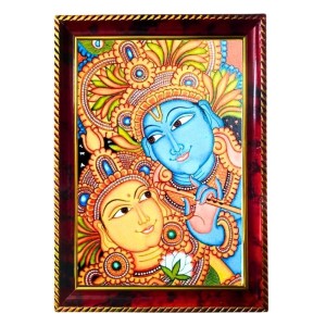 Radha Krishna Art Photo Frame For Wall & Table | 7x9 Inch Golden Cherry Finish | Decorative Radha Krishna Art Photo Frame For Home, Office & Pooja Room (F11333)