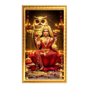 Mata Laxmi Digital Golden Color Photo Frame | Hindu Religious Wall Decor | 10x17 Inches - Inspirational Wall Art For Office, Home Decor - Ideal Spiritual Gift (F10205)
