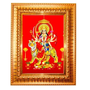 Jai Mata Di Golden Designer Photo Frame | 10x14 Inch Religious Wall Hanging Frame For Home & Office Decoration | Hindu Deity Spiritual Gift Item
