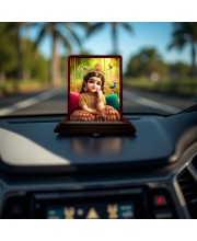 Car Desk/Table Top Cute Radha Wooden Photo Stand 3x4 Inches, Compact & Stylish Spiritual Display For Car, Home & Office (Pack Of 1) (F14461)
