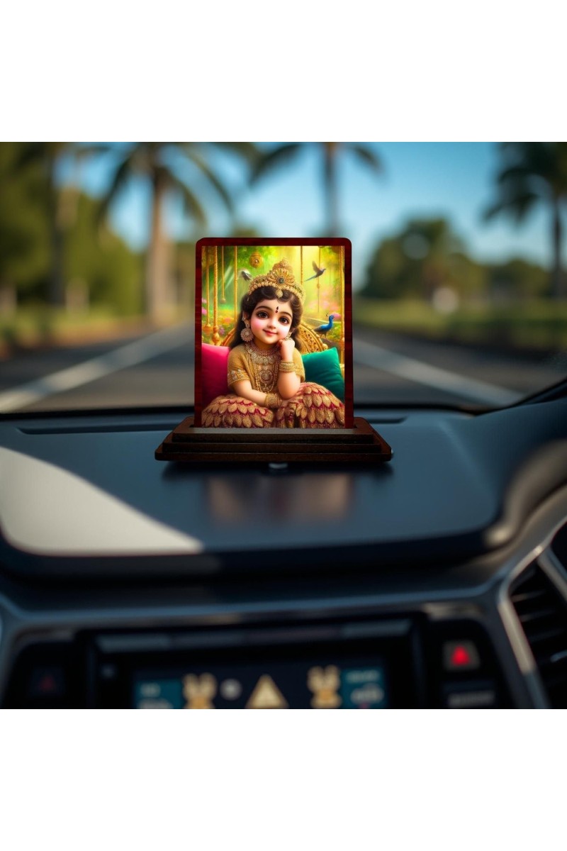 Car Desk/Table Top Cute Radha Wooden Photo Stand 3x4 Inches, Compact & Stylish Spiritual Display For Car, Home & Office (Pack Of 1) (F14461)
