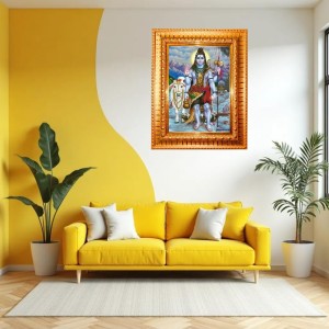 Lord Vishwakarma Golden Designer Photo Frame | 12x16 Inch Religious Wall Hanging Frame For Home, Office Decoration and Spiritual Gift Item (M6)