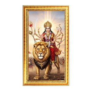 Devi Durga Digital Golden Color Photo Frame | Hindu Religious Wall Decor | 8x15 Inches - Inspirational Wall Art For Office, Home Decor - Ideal Spiritual Gift (F10253)