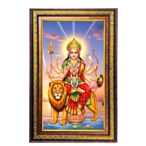 Goddess Durga Digital Golden Balck Color Photo Frame | Hindu Religious Wall Decor | 10x16 Inches - Inspirational Wall Art For Office, Home Decor - Ideal Spiritual Gift (F16877)