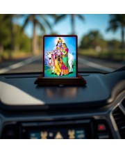 Car Desk/Table Top Radha Krishna Wooden Photo Stand 3x4 Inches, Compact & Stylish Spiritual Display For Car, Home & Office (Pack Of 1) (F14213)