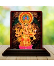 Car Desk/Table Top Lord Ganesha Wooden Photo Stand 3x4 Inches, Compact & Stylish Spiritual Display For Car, Home & Office (Pack Of 1) (F15075)