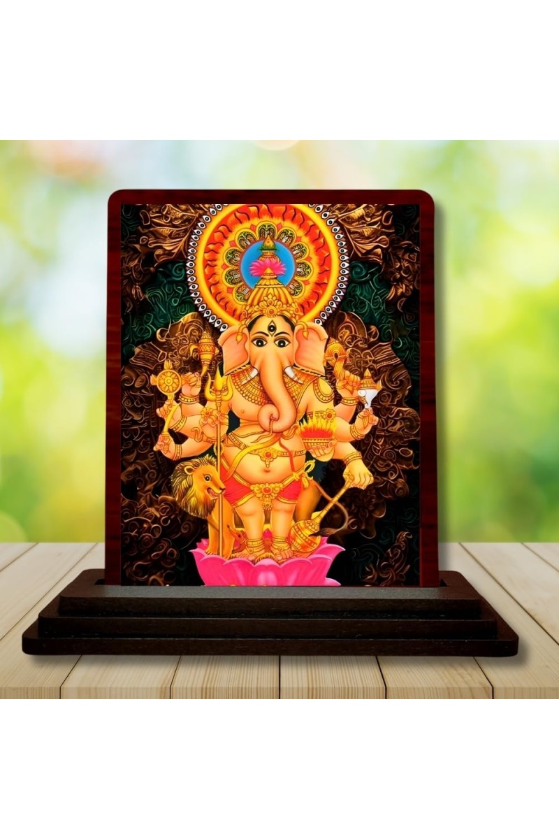 Car Desk/Table Top Lord Ganesha Wooden Photo Stand 3x4 Inches, Compact & Stylish Spiritual Display For Car, Home & Office (Pack Of 1) (F15075)