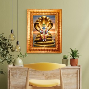 Lord Vishnu Golden Designer Photo Frame | 18x22 Inch Religious Wall Hanging Frame For Home & Office Decoration | Hindu Deity Spiritual Gift Item