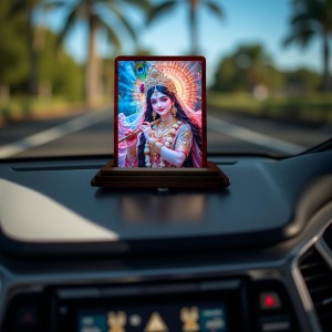 Car Desk/Table Top Cute Radha Wooden Photo Stand 3x4 Inches, Compact & Stylish Spiritual Display For Car, Home & Office (Pack Of 1) (F14366)