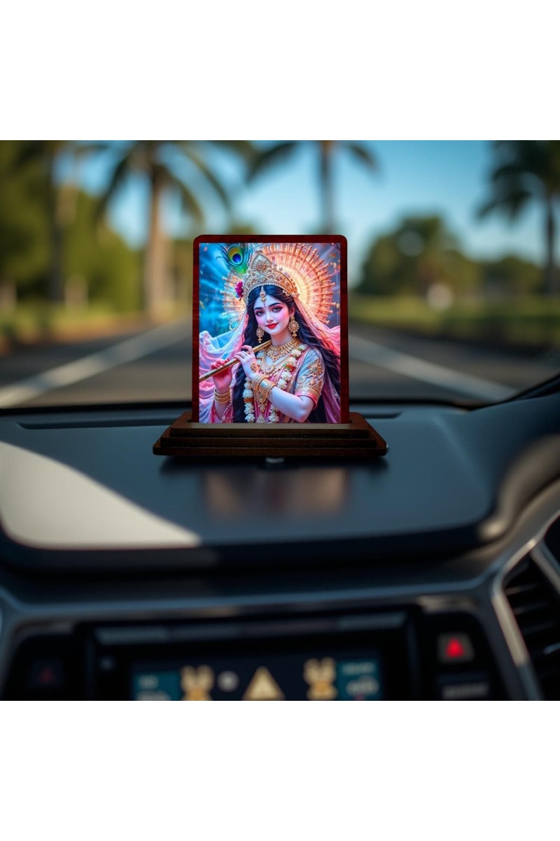 Car Desk/Table Top Cute Radha Wooden Photo Stand 3x4 Inches, Compact & Stylish Spiritual Display For Car, Home & Office (Pack Of 1) (F14366)