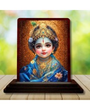 Car Desk/Table Top Lord Little Krishna Wooden Photo Stand 3x4 Inches, Compact & Stylish Spiritual Display For Car, Home & Office (Pack Of 1) (F14230)