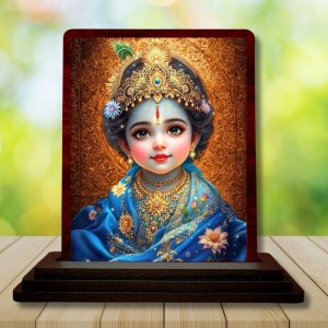 Car Desk/Table Top Lord Little Krishna Wooden Photo Stand 3x4 Inches, Compact & Stylish Spiritual Display For Car, Home & Office (Pack Of 1) (F14230)