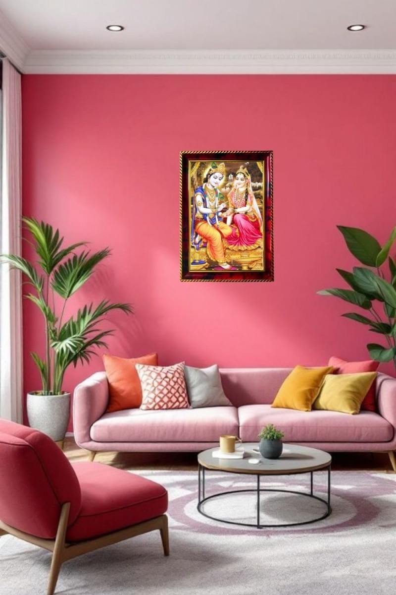 Radha Krishna Photo Frame For Wall & Table | 7x9 Inch Golden Cherry Finish | Decorative Radha Krishna Photo Frame For Home, Office & Pooja Room (F11811)
