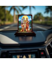 Car Desk/Table Top Lord Hanuman Rama Sita Wooden Photo Stand 3x4 Inches, Compact & Stylish Spiritual Display For Car, Home & Office (Pack Of 1) (F14287)