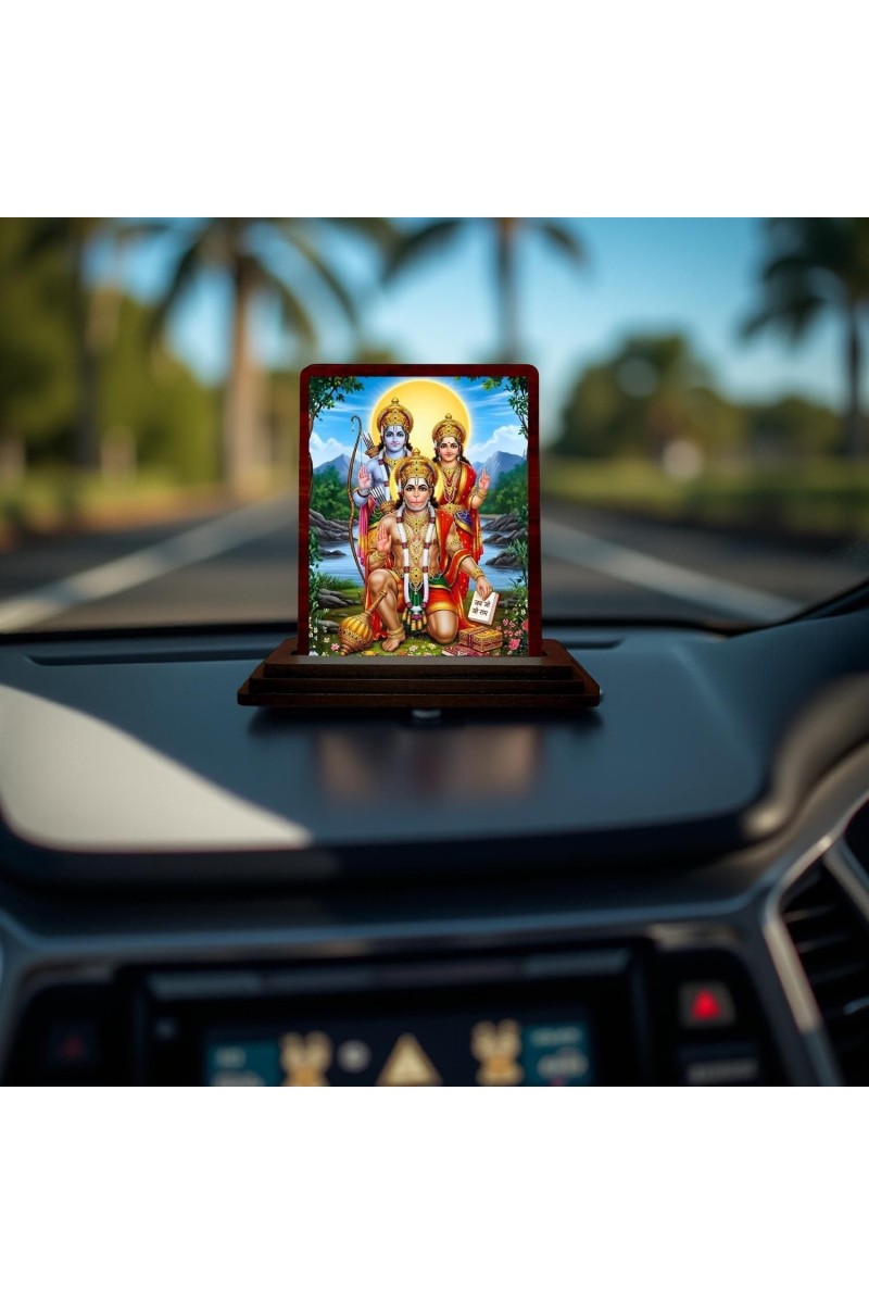 Car Desk/Table Top Lord Hanuman Rama Sita Wooden Photo Stand 3x4 Inches, Compact & Stylish Spiritual Display For Car, Home & Office (Pack Of 1) (F14287)