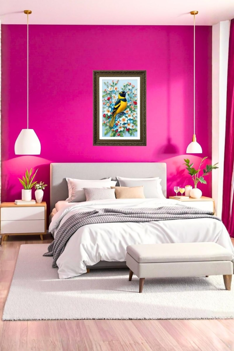 Bird And Flower Design Big Photo Frame - 20x28 Inches For Home,Temple & Office Decoration (F10759)