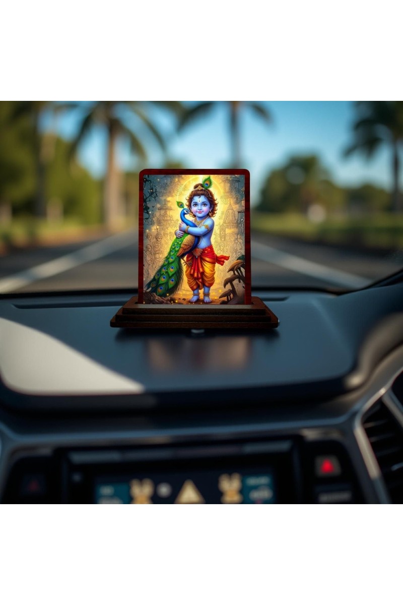 Car Desk/Table Top Lord Karthikeya Wooden Photo Stand 3x4 Inches, Compact & Stylish Spiritual Display For Car, Home & Office (Pack Of 1) (F14250)