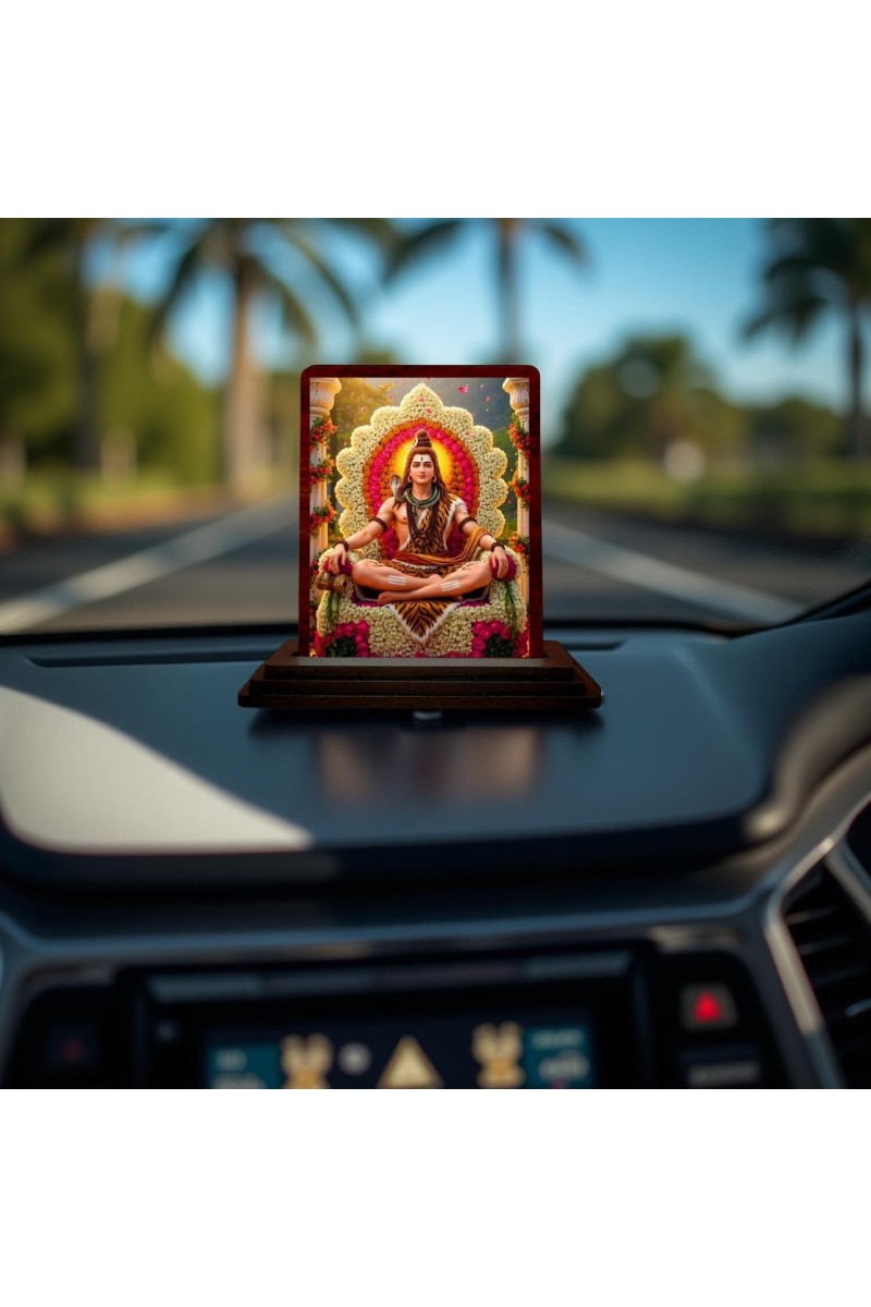 Car Desk/Table Top Lord Shiva Wooden Photo Stand 3x4 Inches, Compact & Stylish Spiritual Display For Car, Home & Office (Pack Of 1) (F14147)