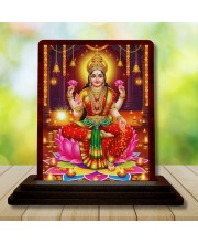Car Desk/Table Top Goddess Lakshmi Wooden Photo Stand 3x4 Inches, Compact & Stylish Spiritual Display For Car, Home & Office (Pack Of 1) (F14169)