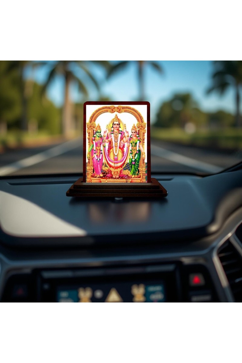 Car Desk/Table Top Lord Murugan Wooden Photo Stand 3x4 Inches, Compact & Stylish Spiritual Display For Car, Home & Office (Pack Of 1) (F14541)
